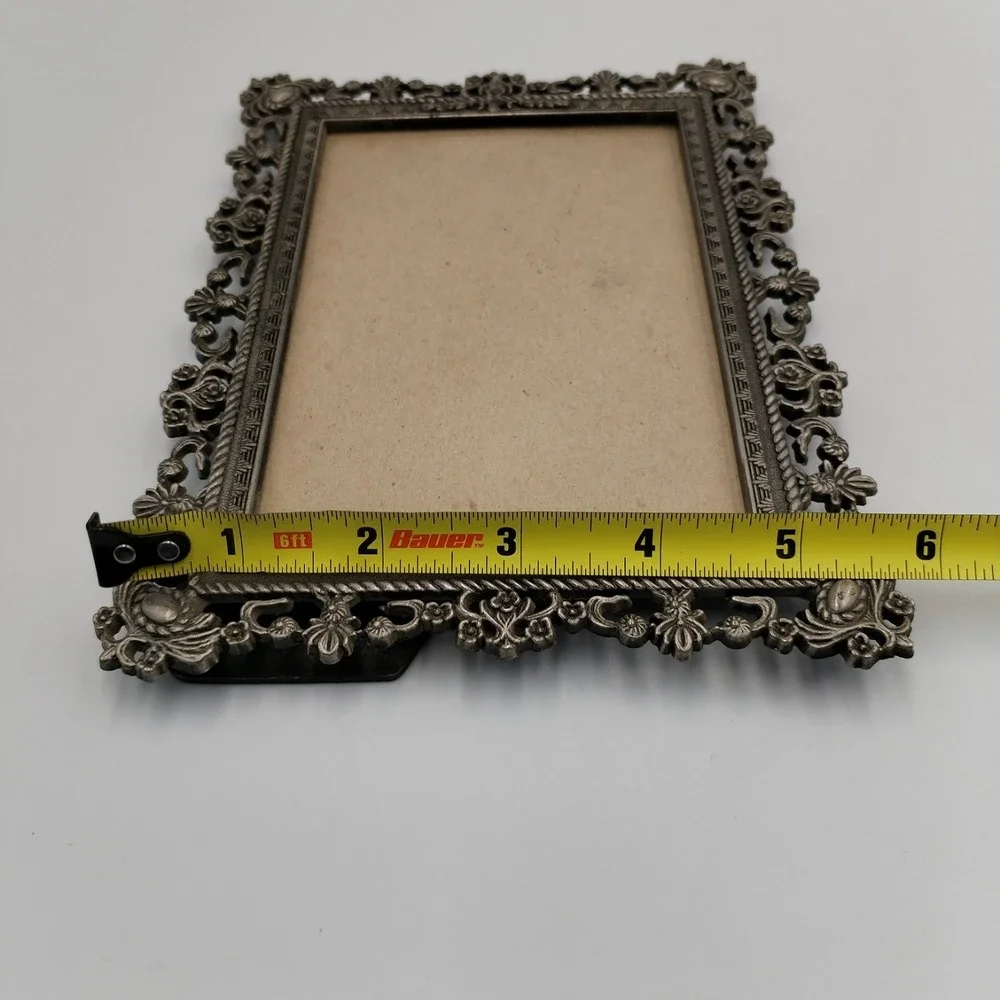 Vintage Ornate Silver Metal Picture Frame‎ Filigree Openwork Tabletop 4x6